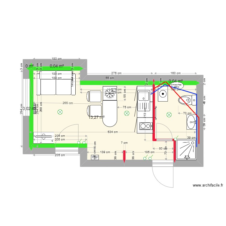 appart N° 2. Plan de 6 pièces et 17 m2