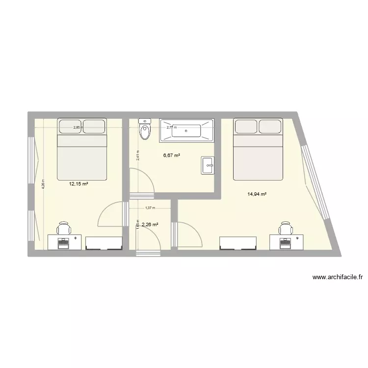 Plan 2 pour chambres sdb. Plan de 4 Pièces et 36 m² Plan 2 pour chambres sdb. Plan de 4 Pièces et 36 m²