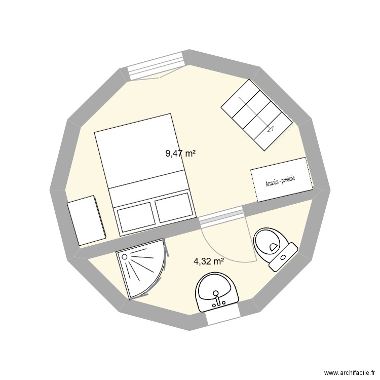 etage. Plan de 2 pièces et 14 m2