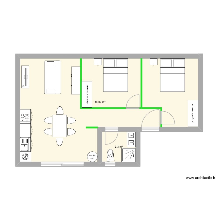 maison n°2. Plan de 2 pièces et 51 m2