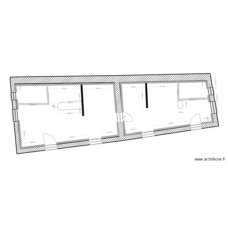 PLAN DES 2 T2 avec cloisons + bar. Plan de 2 pièces et 69 m2