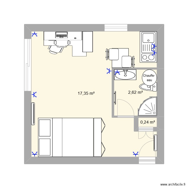 Plan 1. Plan de 3 pièces et 20 m2