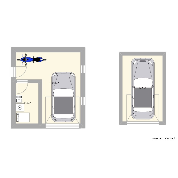 garage. Plan de 3 pièces et 39 m2