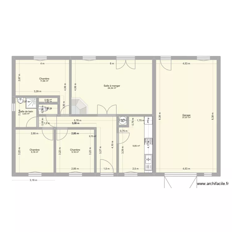 Maison Am&eacute;lie 4. Plan de 11  et 117 m²