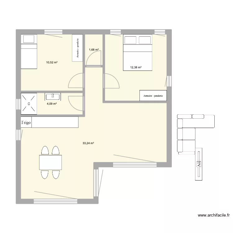 en haut. Plan de 5  et 62 m²