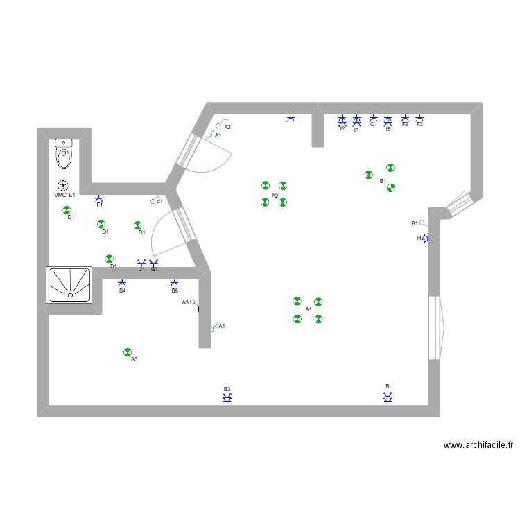 TAN. Plan de 2 pièces et 54 m2