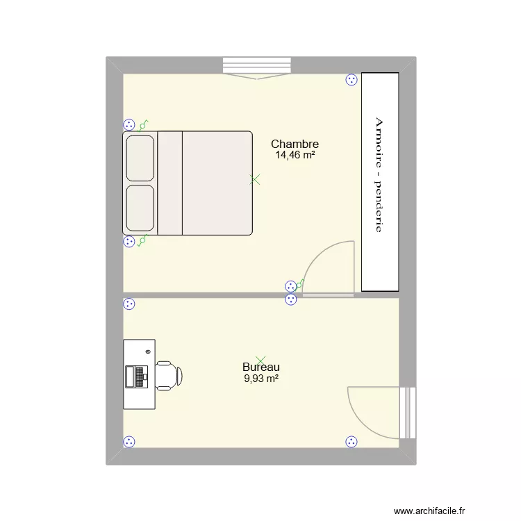1er chambre et bureau. Plan de 2  et 24 m²