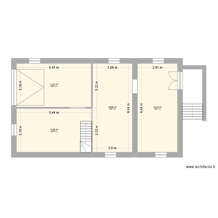 sous sol. Plan de 4 pièces et 72 m2