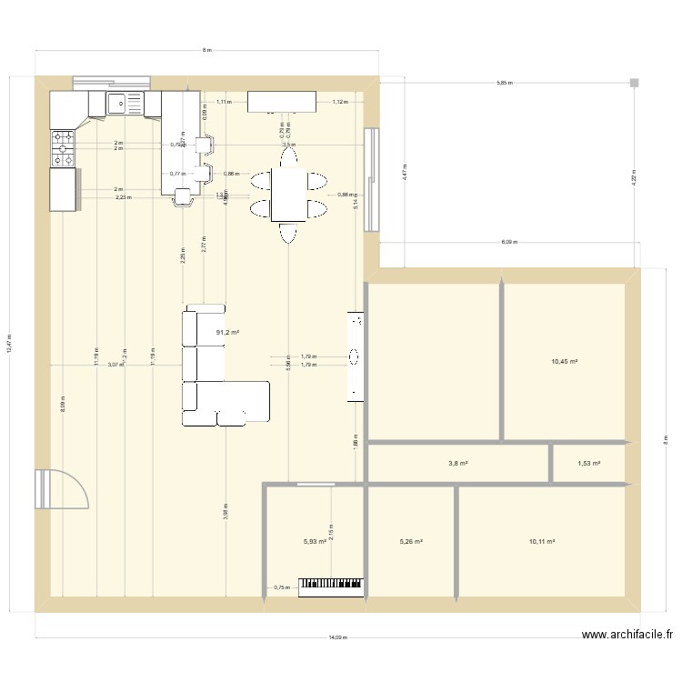 Plan Lina esq1. Plan de 7 pièces et 128 m2