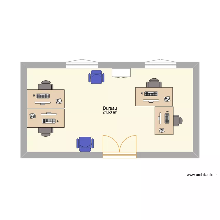 Bureau 25 apr&egrave;s 2 (sans &eacute;tag&egrave;re murale). Plan de 1  et 25 m²