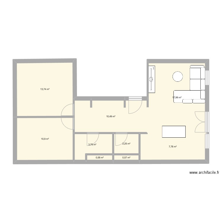 Levant. Plan de 9 pièces et 68 m2