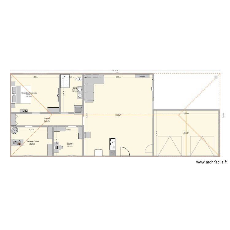 Maison Container V1. Plan de 7 pièces et 146 m2