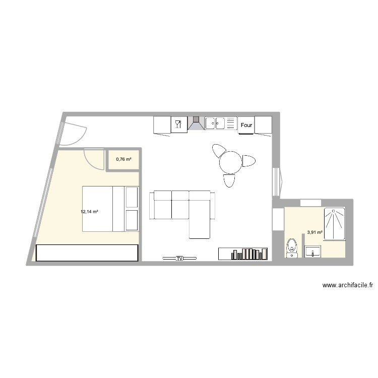 epinette. Plan de 3 pièces et 17 m2