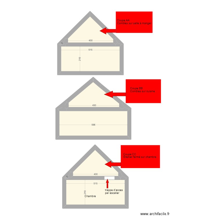 Coupe AA et BB. Plan de 12 pièces et 52 m2