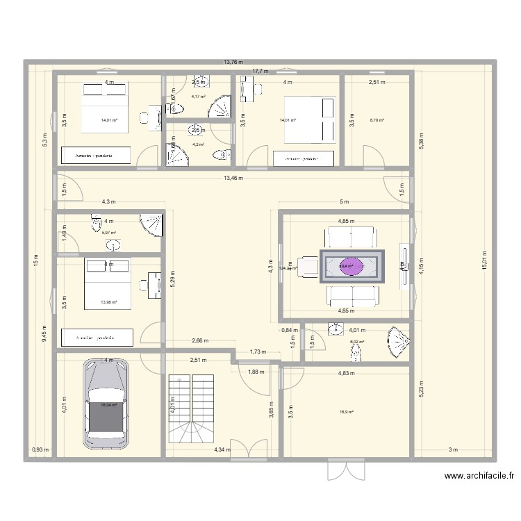 pape. Plan de 12 pièces et 248 m2