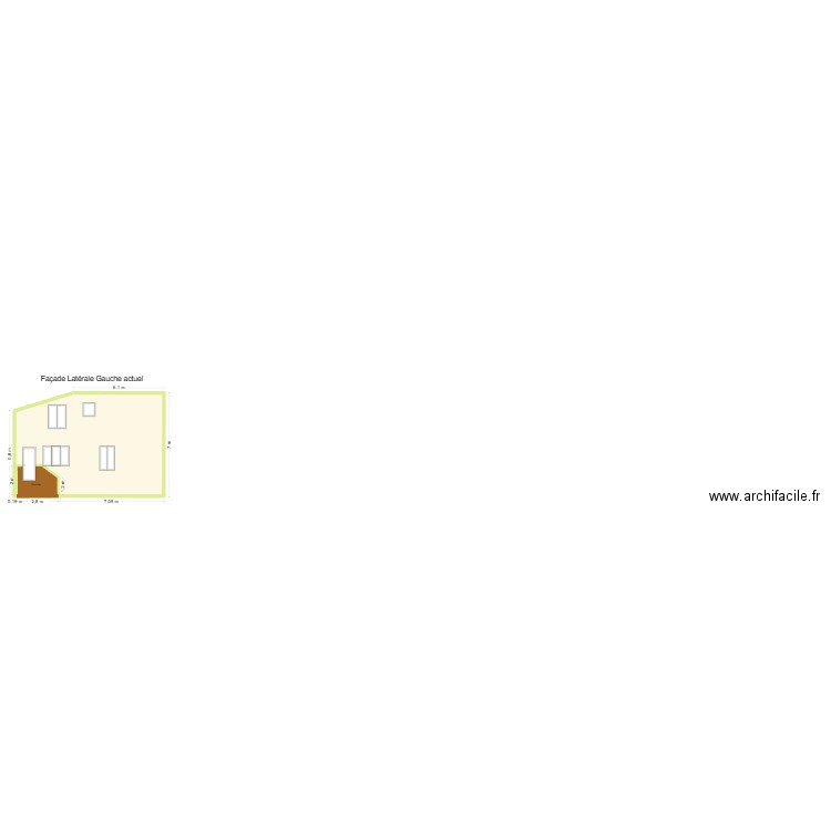 Plan de facade et toiture. Plan de 2 pièces et 65 m2