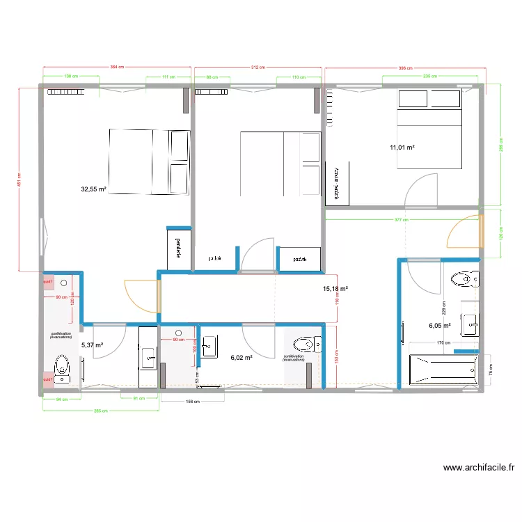 CHAMBRES GAUCHE. Plan de 