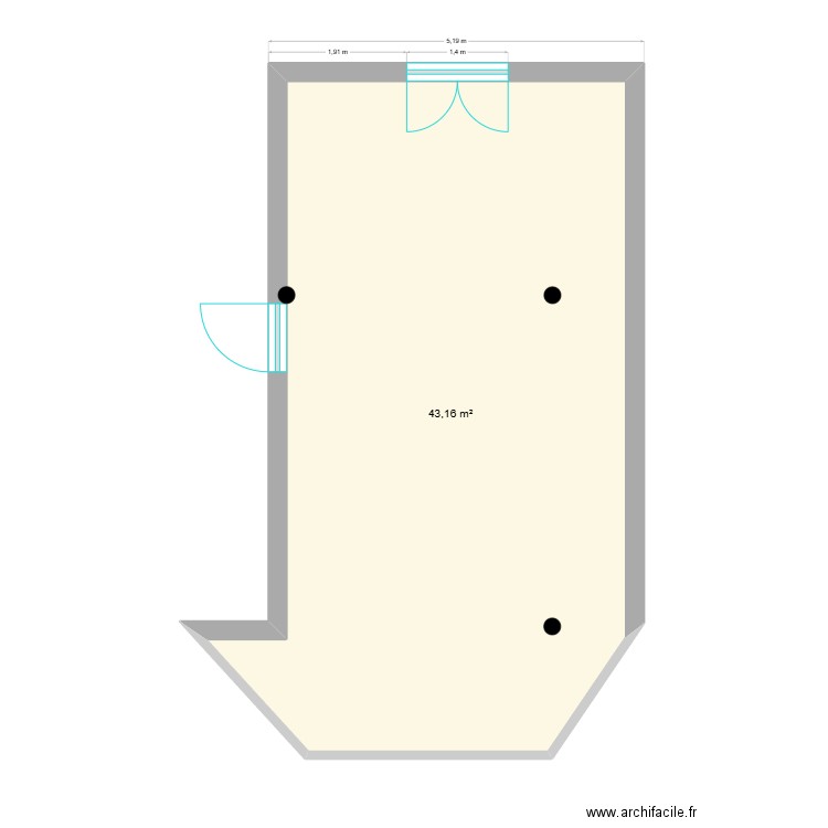 Plan WDT OS TRAVEL. Plan de 1 pièce et 43 m2