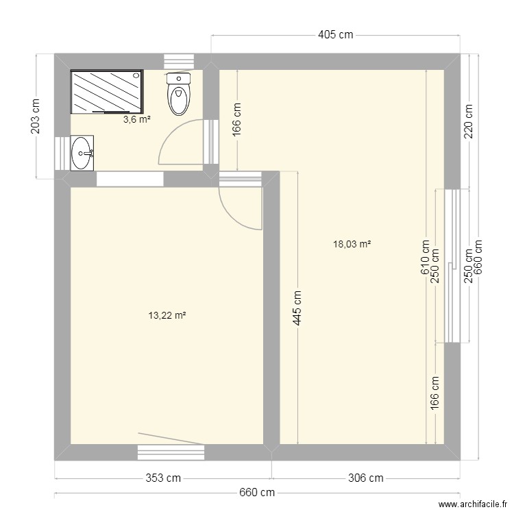 MODULE 35 habitable 43m² sol cotes. Plan de 3 pièces et 35 m2