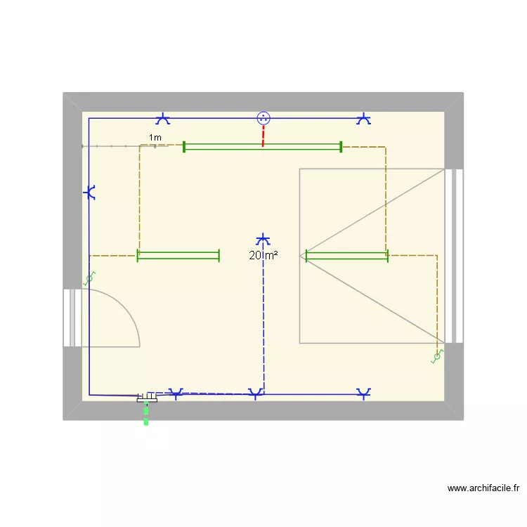 install. Plan de 1  et 20 m²