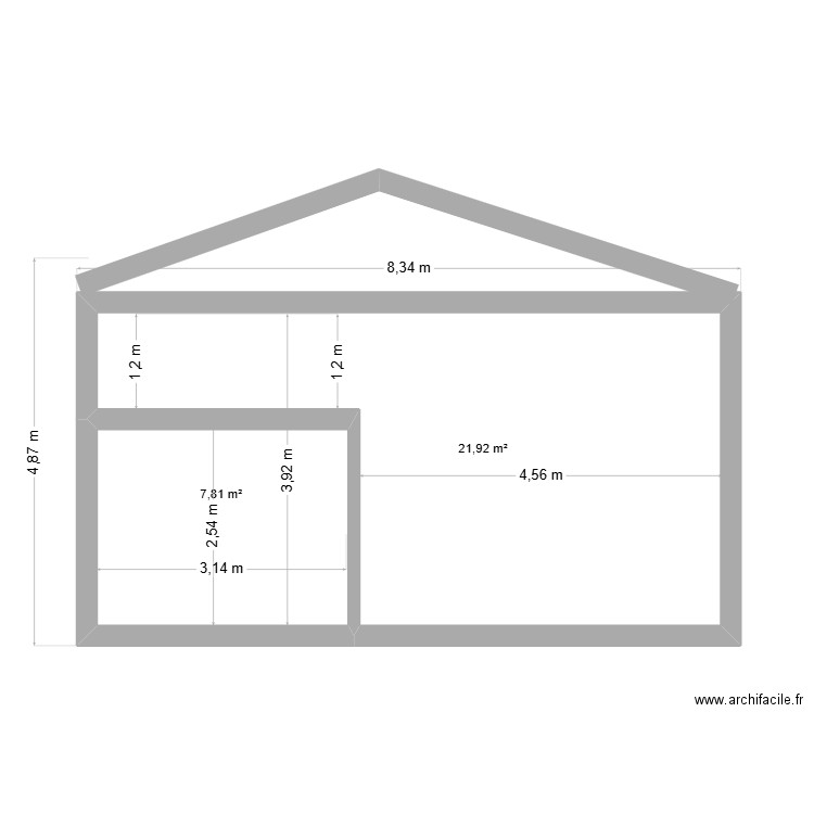 hauteur garage   vue en plan. Plan de 2 pièces et 30 m2