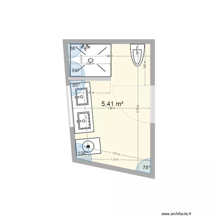 SdB douche Nord. Plan de 