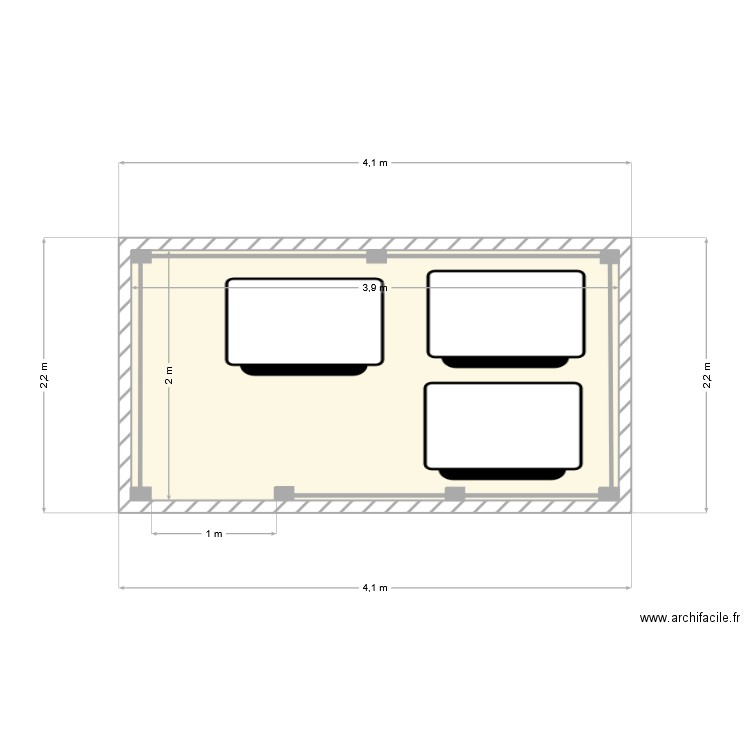 cache conteneurs. Plan de 1 pièce et 8 m2