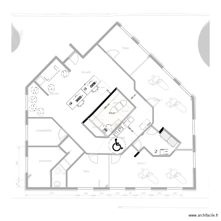 cabinet dec 23. Plan de 1 pièce et 8 m2