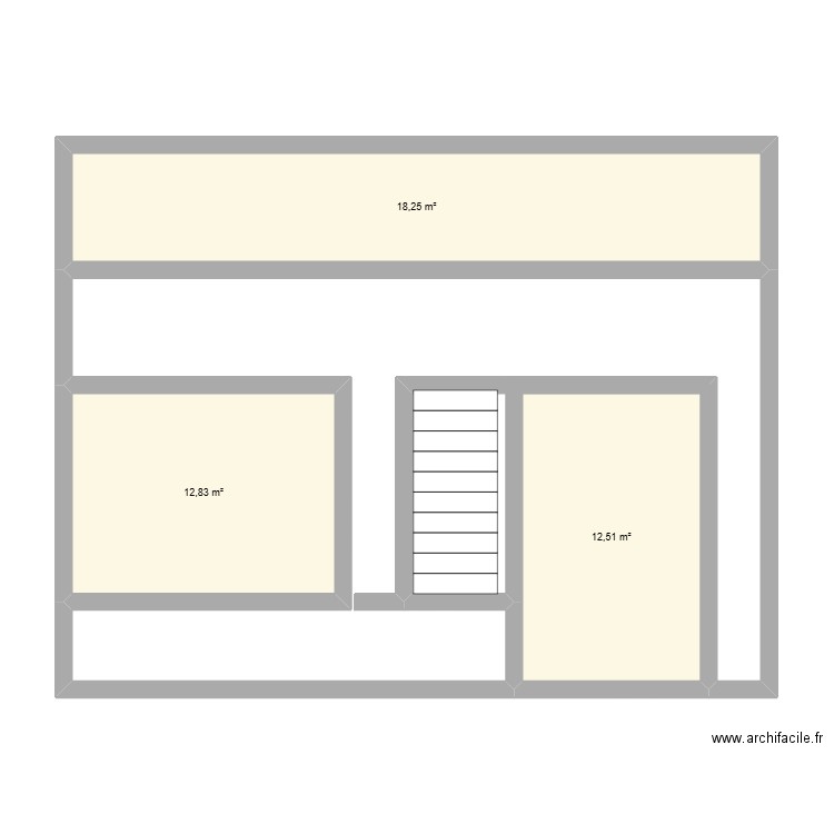 etage 1 de la amison. Plan de 3 pièces et 44 m2