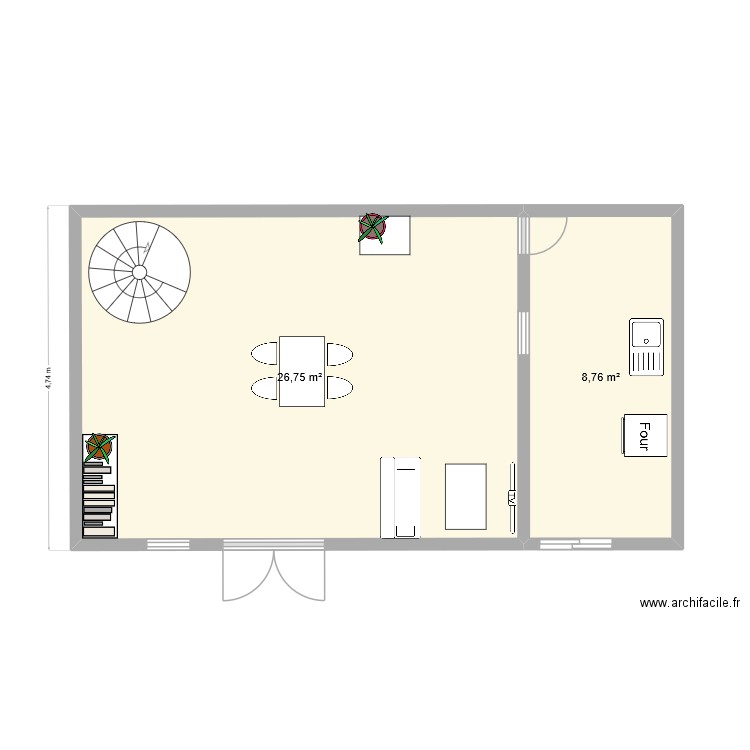 archi facile. Plan de 2 pièces et 36 m2