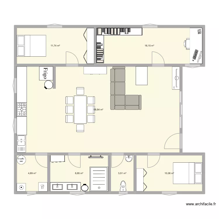Plan 1 (environ 114m2). Plan de 7  et 114 m²