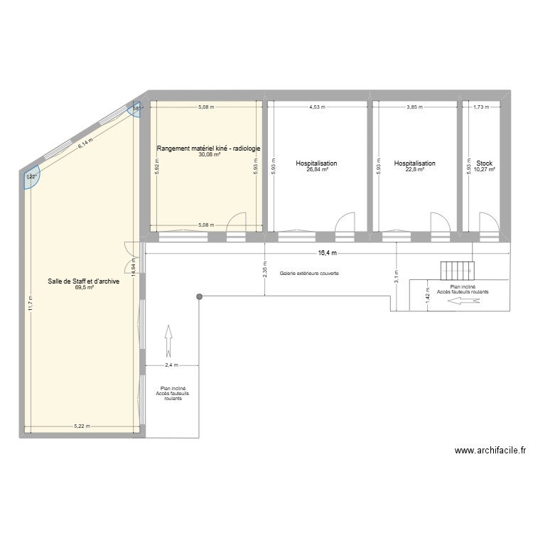 Hôpital de Giheta - bâtiment prévu pour service kiné. Plan de 5 pièces et 160 m2