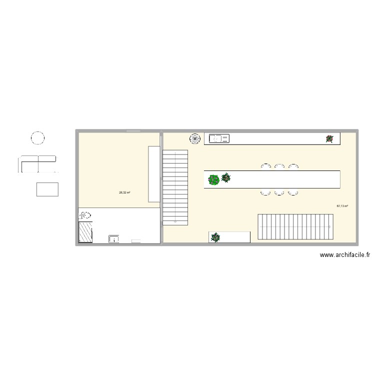 Idée projet. Plan de 2 pièces et 95 m2