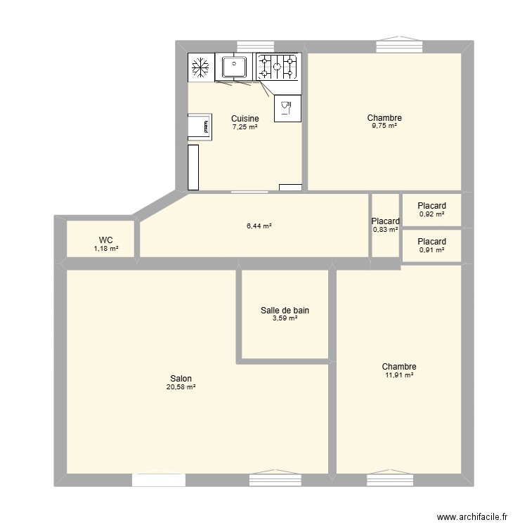 FedeBast2. Plan de 10 pièces et 63 m2