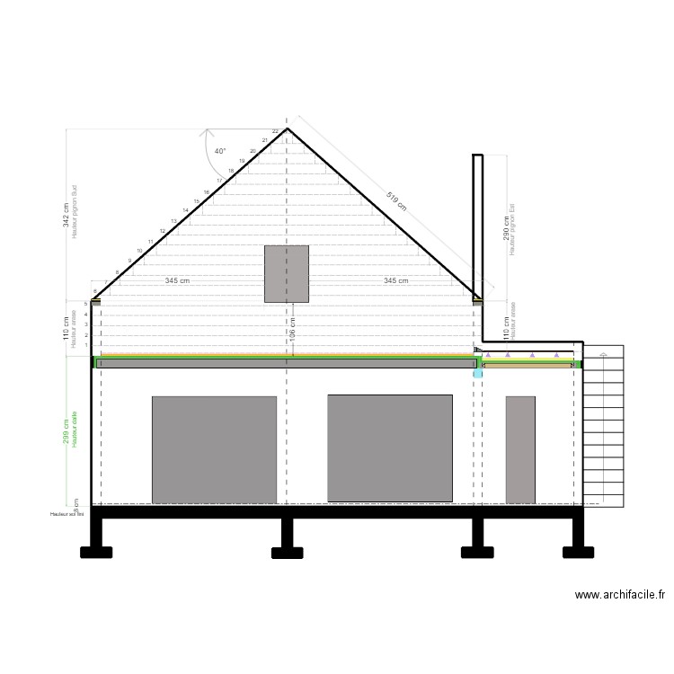 MAISON FACADE SUD ETAGE. Plan de 2 pièces et 55 m2