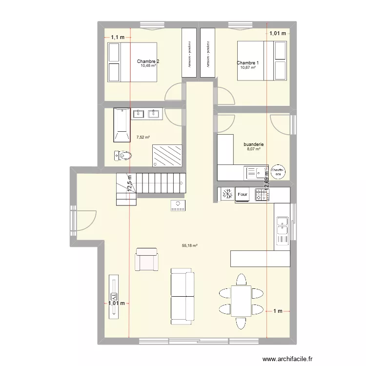 A frame. Plan de 5  et 92 m²