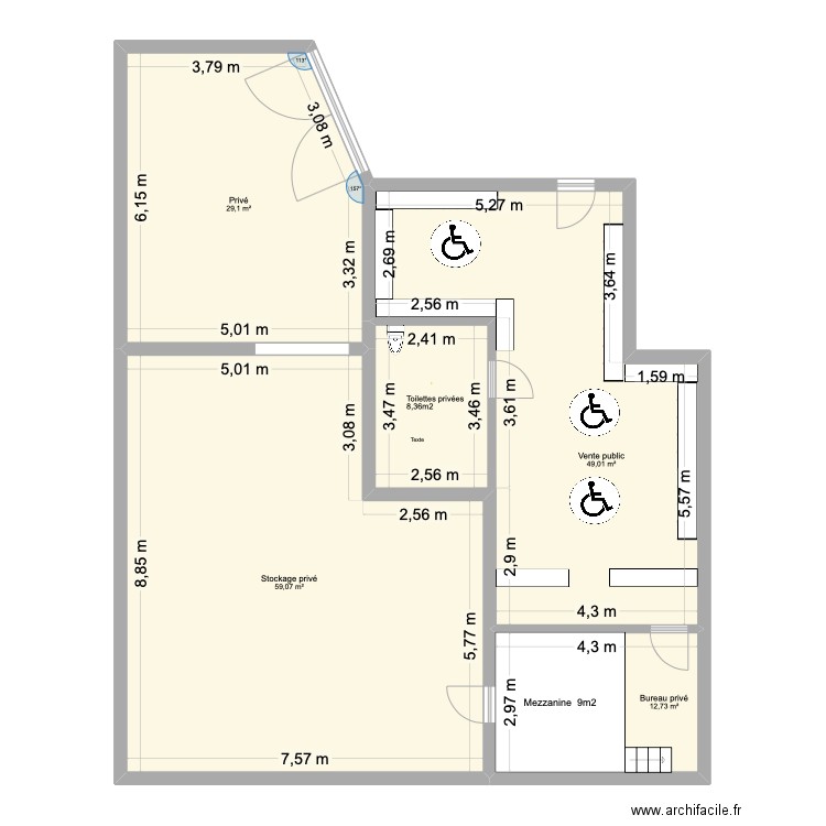 Cave Mions avant travaux. Plan de 4 pièces et 150 m2