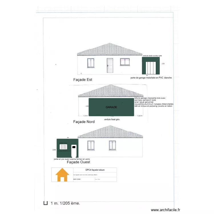 dpc4 vue fa&ccedil;ade nature mat&eacute;riaux. Plan de 5  et 92 m²