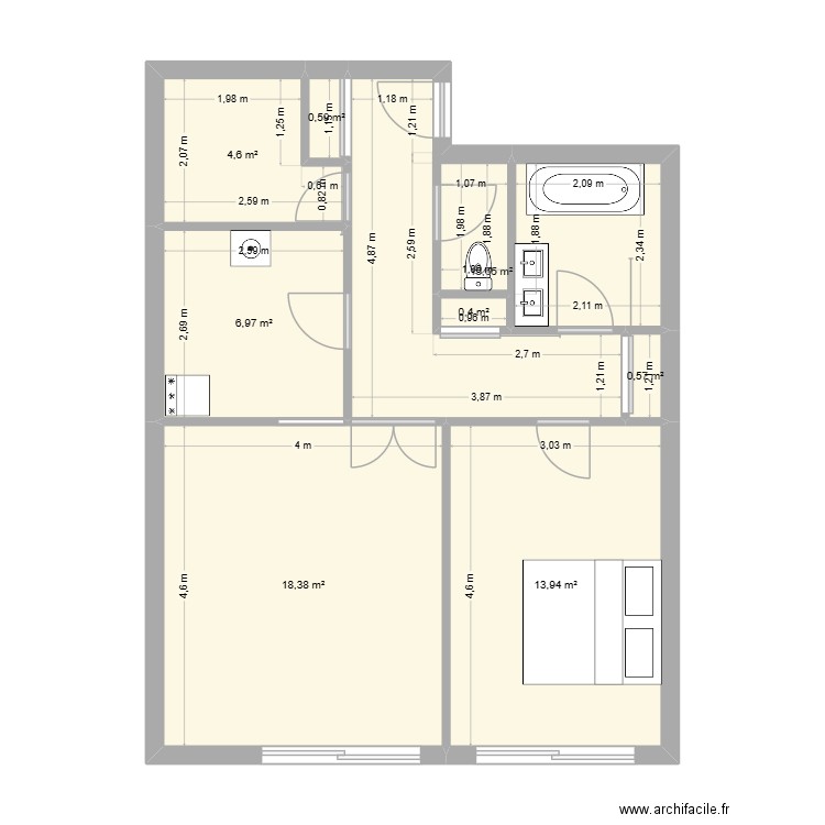 Bailly. Plan de 8 pièces et 61 m2