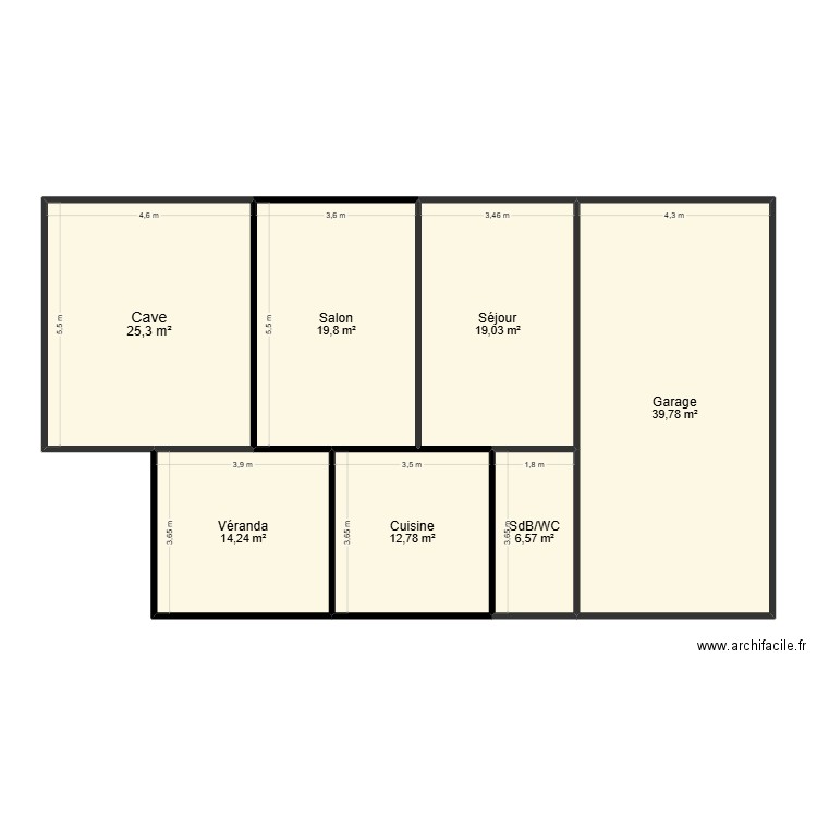 Rez-de-Chaussée, Villeneuve 01. Plan de 7 pièces et 137 m2