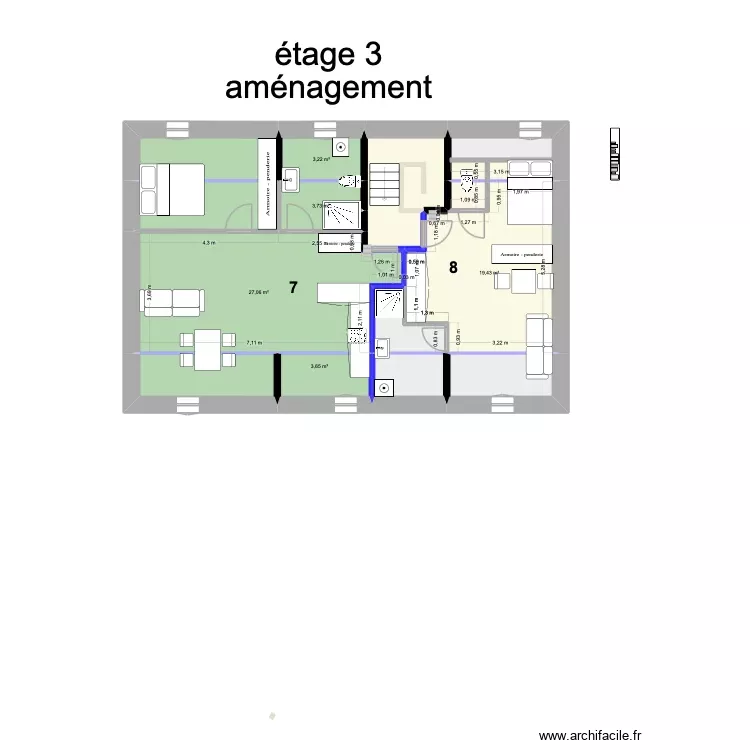 Malesherbes partage plans &eacute;tage 3 bis. Plan de 15 Pièces et 96 m²
