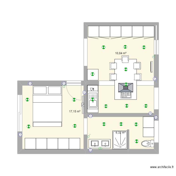 extension Vignette. Plan de 3 pièces et 34 m2
