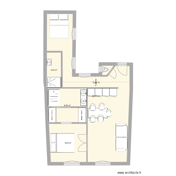 Dufour modif 1. Plan de 4 pièces et 57 m2