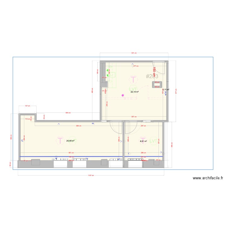 Fibromelles. Plan de 4 pièces et 56 m2