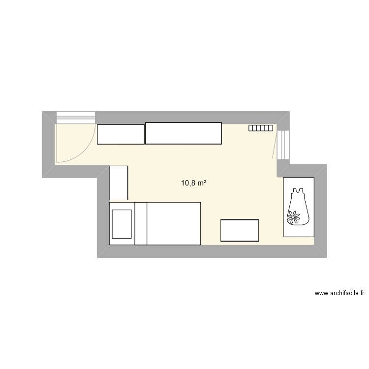 chambre actuelle. Plan de 1 pièce et 11 m2