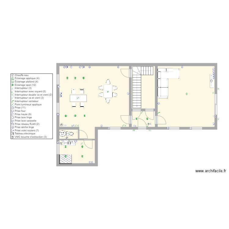 FLESQUIERES RDC. Plan de 6 pièces et 92 m2