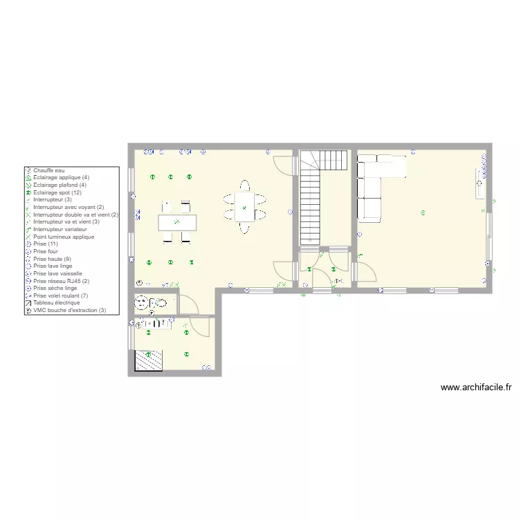 FLESQUIERES RDC. Plan de 6 pièces et 92 m²