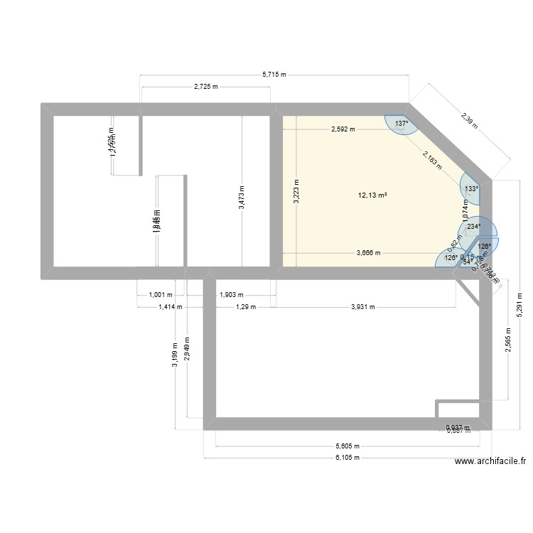 HIBLOT. Plan de 2 pièces et 12 m2
