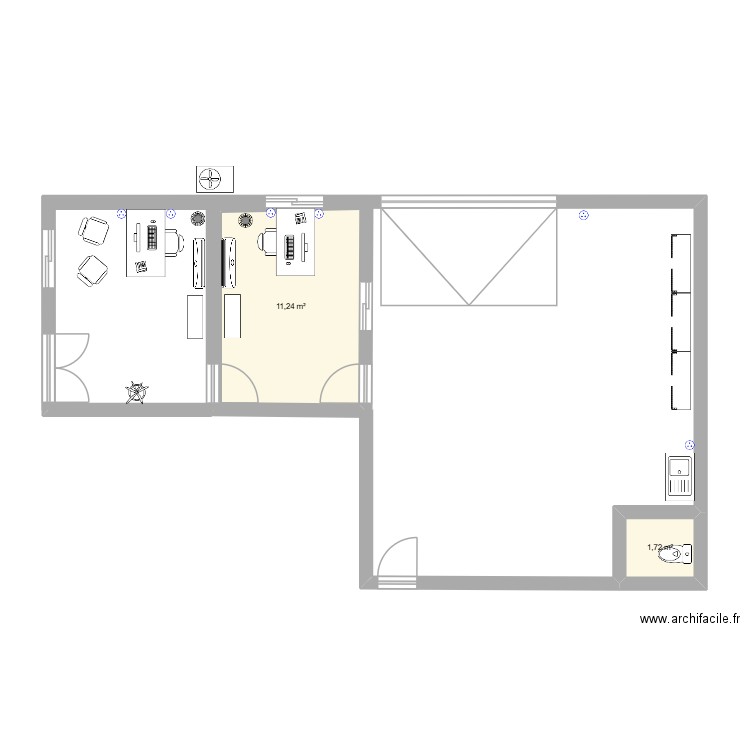 LOCAL. Plan de 2 pièces et 13 m2