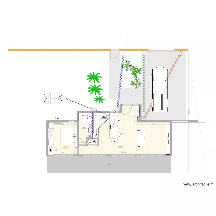 T2 66m&sup2; reseaux. Plan de 
